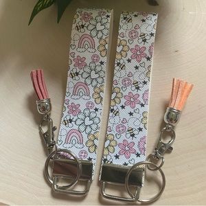 Bees & Rainbows Printed Faux Leather Keychain (price is for 1)